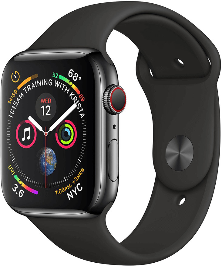Apple Watch Series 4 / GPS + LTE / 44mm Gwiezdna czerń/Pasek sportowy w kolorze czarnym (FTX22B/A)