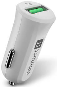 Connect IT Zasilacz samochodowy InCarz 1x USB 3A) s funkcí rychlonabíjení QC 3.0 CCC-5010-WH) Biała