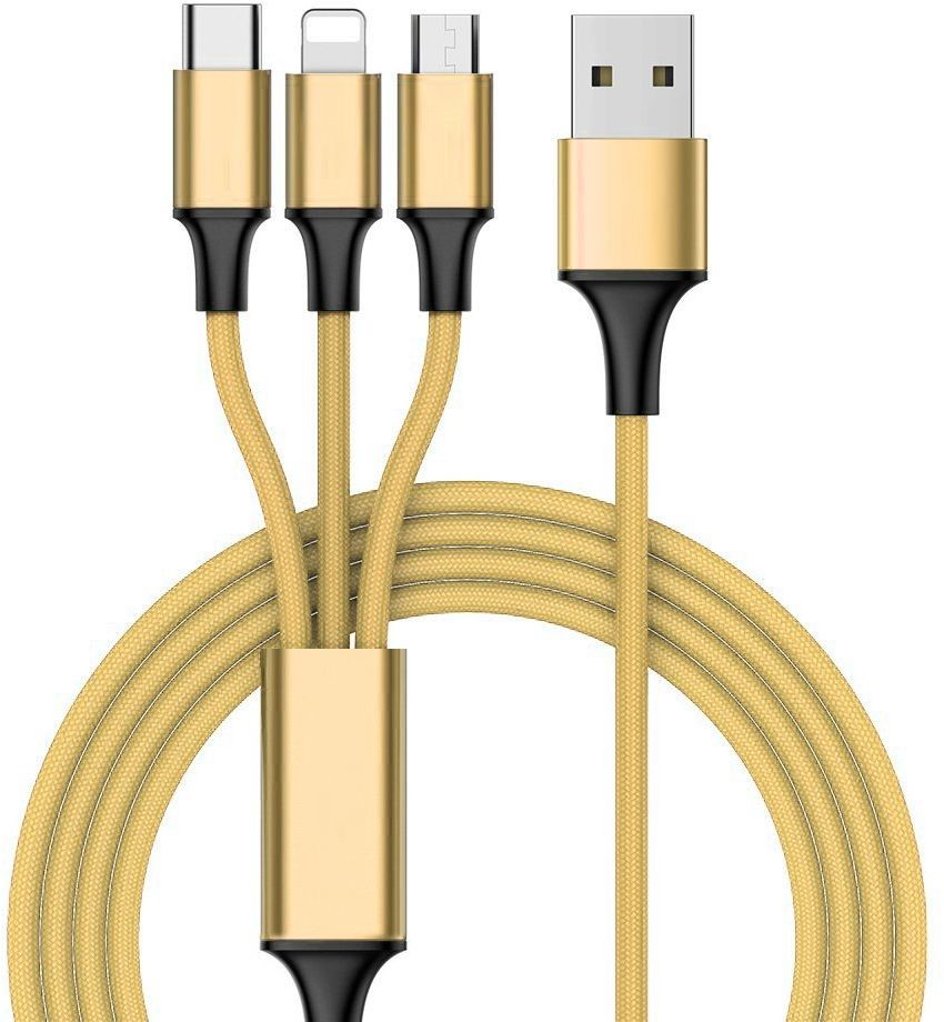 Hurtel Nylonowy kabel 3w1 USB - micro USB / Lightning / USB Typ C 1 m złoty