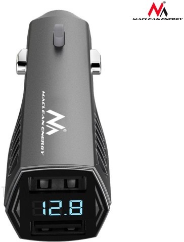 Maclean Ładowarka MCE126 Ładowarka samochodowa 4,8A 2xUSB z wyświetlaczem voltomierz MCE126