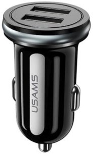 USAMS USAMS Ładowarka samochodowa 2xUSB C4 2,4A czarny US-CC050 + EKSPRESOWA CC50GC01