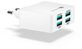 Connect IT Ładowarka do sieci Fast Charge 4x USB 4,8A s funkcí rychlonabíjení CWC-4010-WH) Biały