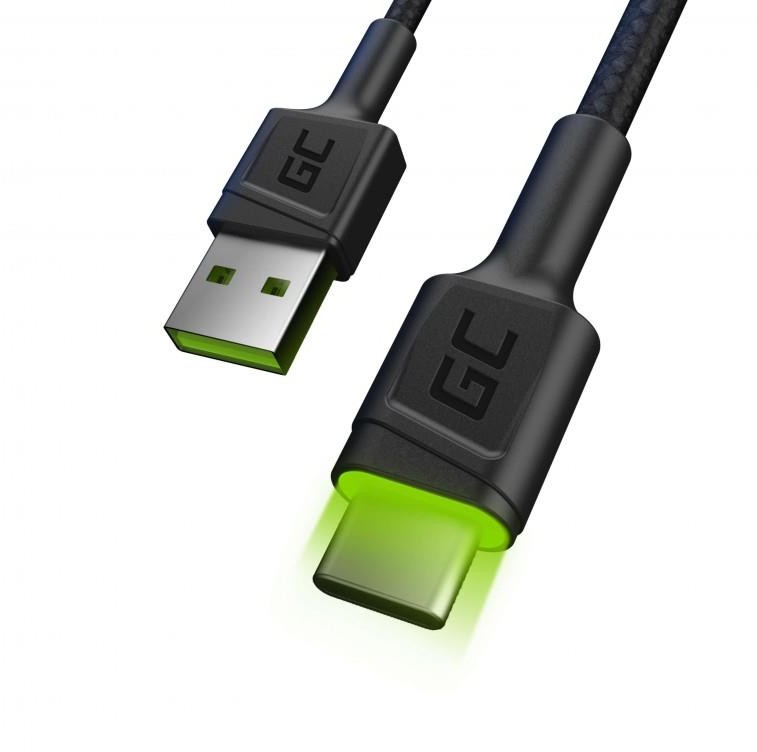 Green Cell Kabel Green Cell Ray USB USB-C 120cm z zielonym podświetleniem LED i obsługą szybkiego ładowania U KABGC06