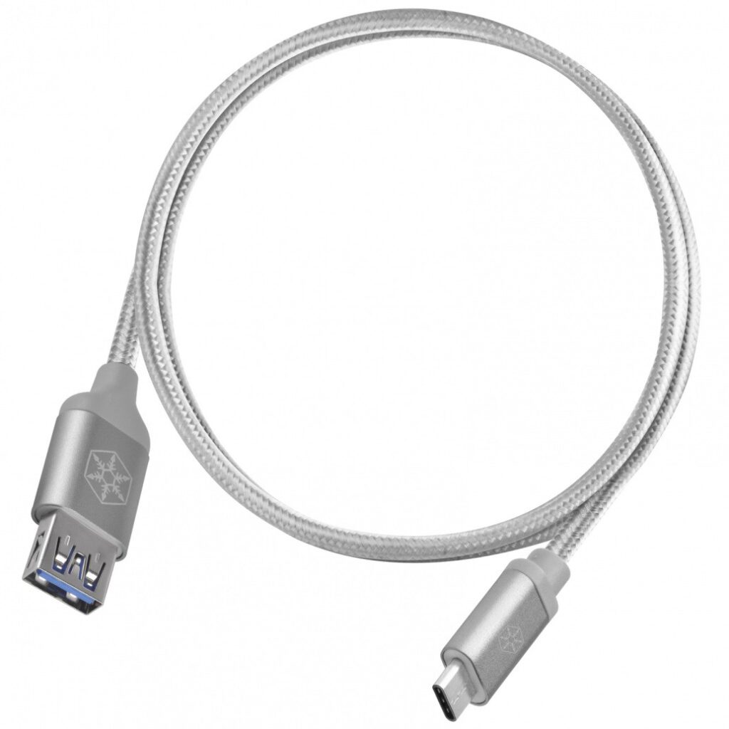 Silverstone SST-CPU05S-500 obustronny kabel USB Type-C do USB Type-A pokryty nylonem wytrzymaĹy 0.5m srebrny 52034