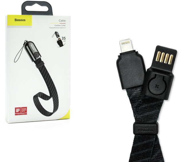 Smycz + kabel USB - 2w1 2.4A 35 cm ze złączem Lightning - czarny KUBA000AL35BLK000