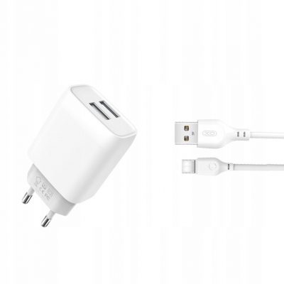 A Plus Xo Ładowarka sieciowa kabel typ-C biała 2USB 2,4A