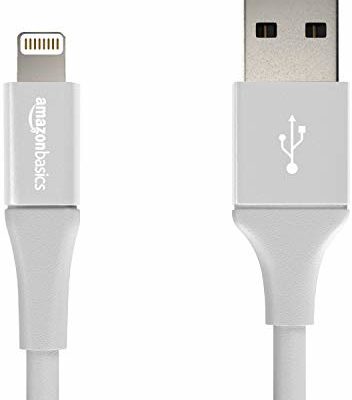 AmazonBasics kabel Lightning USB-A, kolekcja premium, 10 cm, 1 szt., srebrny L6LMF123-CS-R