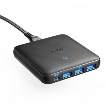 Anker Ładowarka PowerPort PD+ 4 45W USB-C x1 USB-A x3 Fabric Czarny A2045G11
