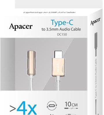 APACER Kabel USB 2.0 USB C M audio jack 3.5mm F 0.1m reversible złoty Apacer box DC150 APDC150C-1 KUCSXPN01Z0A