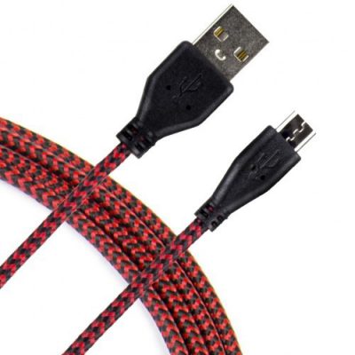 Art KABEL USB 2.0 Am/micro USBm czarno-czerwony oplot 2m oem