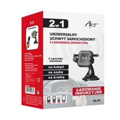 ART Uniwersalny uchwyt samochodowy + Ładowarka indukcyjna 2w1 (RAMART AX-30)