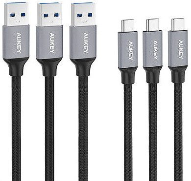 Aukey CB-CMD1 zestaw 3 szt nylonowych szybkich kabli Quick Charge USB C-USB 3.0 | 3 x 1m | 5 Gbps