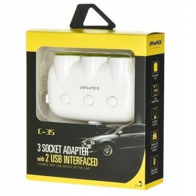 AWEI Rozdzielacz Samochodowy 2xUSB 3 Gniazda Sam