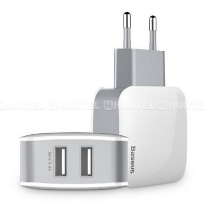 Baseus Letour ładowarka sieciowa zasilacz EU adapter do telefonu 2x USB 2.4A biała 6953156251014
