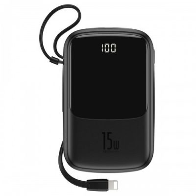 Baseus Q pow Digital Display 3A Power Bank 10000mAh (With Type-C Cable) Black