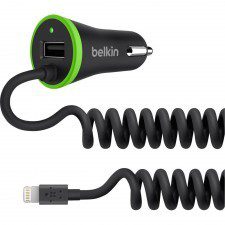 BELKIN Ładowarka Samochodowa Uniwersalna USB 1 A Kabel Lightning 2.4 A Czarno-Zielona F8J154BT04-BLK
