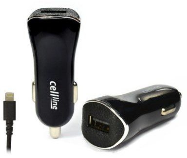 Cellline Cellline Ładowarka samochodowa 1xUSB + kabel lightning do iPhone 5/5S/6/6S/6 Plus/6S Plus/7/7 Plus czarna AZCIITLCEL00009