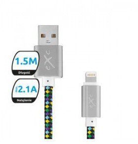 eXc Kabel USB 2.0 eXc DIAMOND USB A(M) - Lightning 8-pin(M), 1,5m, czarno-multi 5901687937397