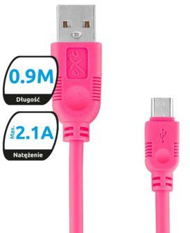 EXC Kabel USB 2.0 eXc WHIPPY USB A M micro USB B M 5-pin 0,9m różowy KKE0KKBU0070