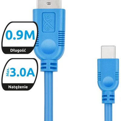 EXC Kabel USB 2.0 eXc WHIPPY USB A M USB 3.1 TYPU C M 5-pin 0,9m niebieski 5901687938486