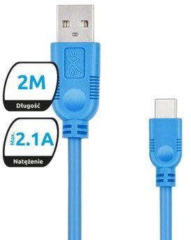 EXC Kabel USB 2.0 eXc WHIPPY USB A M USB 3.1 TYPU C M 5-pin 2m niebieski KKE0KKBU0240