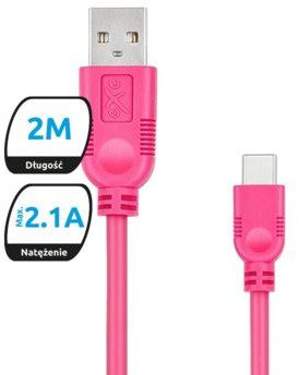 EXC Kabel USB 2.0 eXc WHIPPY USB A M USB 3.1 TYPU C M 5-pin 2m różowy KKE0KKBU0200