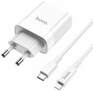 HOCO Ładowarka sieciowa C80A PD 20W QC3.0 + Kabel Lightning Biały