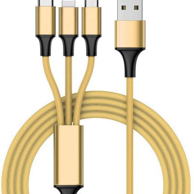 Hurtel Nylonowy kabel 3w1 USB - micro USB / Lightning / USB Typ C 1 m złoty