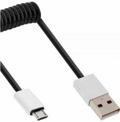 InLine 31705r Micro-USB 2.0 spiralny kabel, wtyczka USB-A do wtyczki Micro-B/aluminiowa, elastyczna, 0,5 m Czarny 31705R