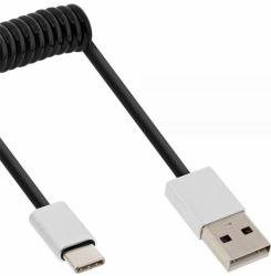 InLine USB 2.0 spiralny wtyczka wtyczka typu C do A czarna/aluminium elastyczny 1 m, 35871 35871