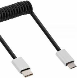 InLine USB 2.0 spiralny wtyczka wtyczka typu C do wtyczki Micro-B czarna/aluminium elastyczny 0,5 m, 35866 35866