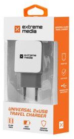 Natec Ładowarka sieciowa Extreme Media NUC-0996 adapter napięcia 230V -> USB 2.1A x2 biało-szara NUC-0996
