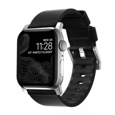 NOMAD Strap Modern Active Waterproof Leather Black 42mm / 44mm Connector Silver