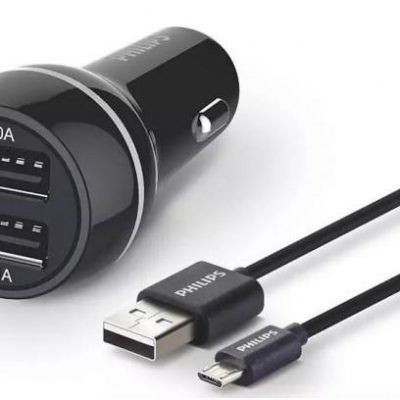 Philips 2xUSB 3.1A czarna + kabel microUSB |