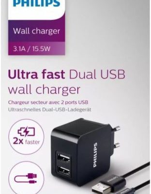 Philips Podwójna ładowarka 5V/3.1A 15.5W micro USB z kablem micro USB