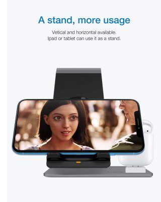 PLUS Qi Wireless Charger Stand Fast Wireless Charger Dock Compatible with Airpods/iPhone X/iPhone Xs/iPhone Xs Max/iPhone XR/iPhone 8 iPhone 8