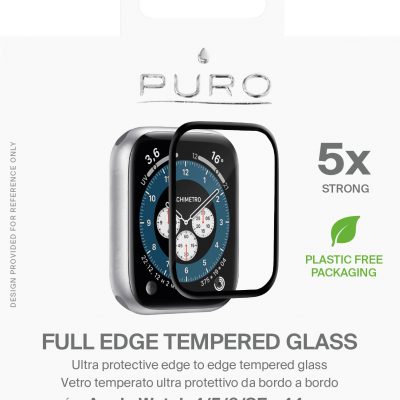 PURO Full Edge Tempered Glass - Szkło ochronne hartowane na ekran Apple Watch 4/5/6/SE 44 mm (czarna ramka)