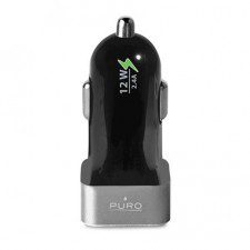 Puro Mini Car Charger Uniwersalna ładowarka samochodowa 2 x USB 2.4 A z niebieskim podświetleniem LED czarny) MCH2USB24SBLK (MCH2USB24SBLK.)