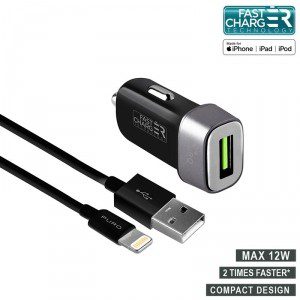 Puro Mini Car Fast Charger Ładowarka samochodowa 5 V 2.4 A 12 W + kabel Lightning MFi 1,4 m czarny) FCMCHUSBAPLT24CBLK_fo