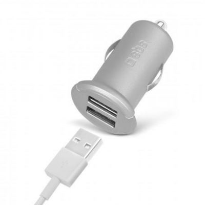 SBS Ładowarka Samochodowa 2.4 A 2 USB Srebrna