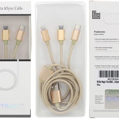 Stilgut Kabel, przewód Magic Trio, USB Typ C Lightning Micro USB, gold - B01GE9ALD6