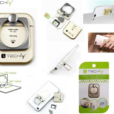 Techly Uchwyt Uniwersalny uchwyt Ring do smartphone ze schowkiem na karty złoty 102697