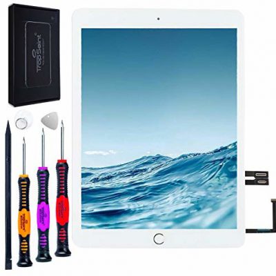 Trop Saint Trop Saint Do iPad 6 Touchscreen Digitizer szkło wyświetlacz szybka biała z ramką, przycisk Home i narzędzie (A1893, A1954) AIX12