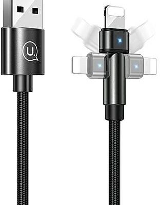 USAMS Kabel pleciony obrotowy U60 2A Lightning czarny/black 1m SJ476USB01 (US-SJ476)