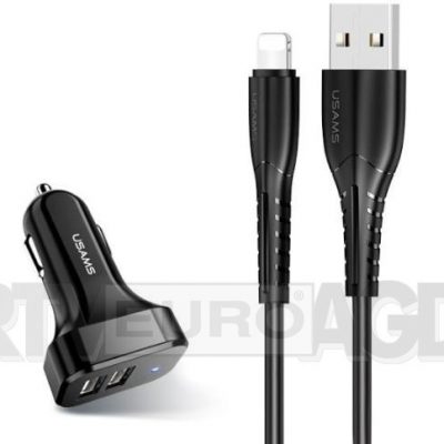 USAMS USAMS C13 2x USB + kabel Lightning czarny NTU35LC13TZ