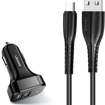 USAMS USAMS Ład. sam. 2xUSB C13 2,1A microUSB czarny/black NTU35MC13TZ