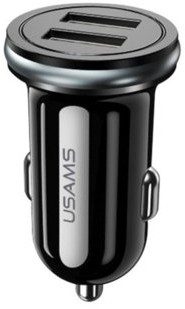 USAMS USAMS Ładowarka samochodowa 2xUSB C4 2,4A czarny US-CC050 + EKSPRESOWA CC50GC01