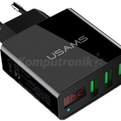 Usams USAMS Led Display Travel Charger 3x USB 3A czarny CC35TC03