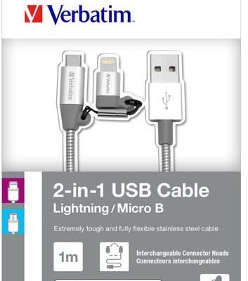 Verbatim Red Fighter Kabel USB 2.0 USB A M USB micro M 1m srebrny box 48869 regulowana końcówka Lightning KUALMRX10S0E