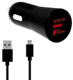 WG Zasilacz samochodowy 1xUSB QC 3.0 18W + USB-C kabel 6228) Czarny